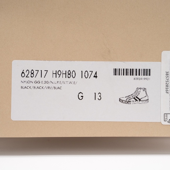 size 13G 13.5 US Gucci Tennis High Black Canvas Jumbo GG Sneakers Web - Picture 12 of 12